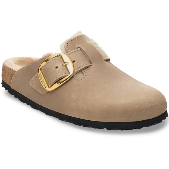 NEW Birkenstock Boston Big Buckle Shearling in Tobacco Brown - Picture 2 of 11